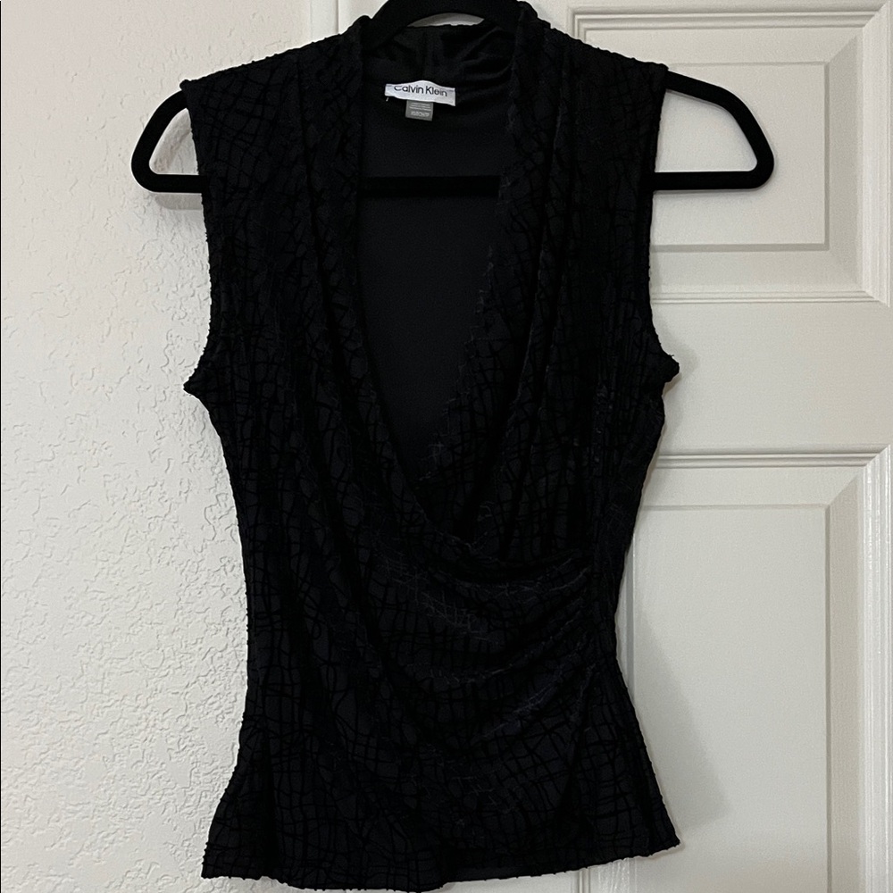 Calvin Klein Textured Black Drape Blouse